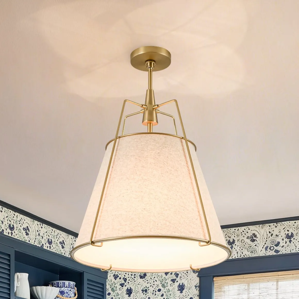 Modern Linen Conical Drum Cage Pendant Light