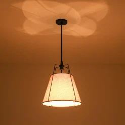 Modern Linen Conical Drum Cage Pendant Light