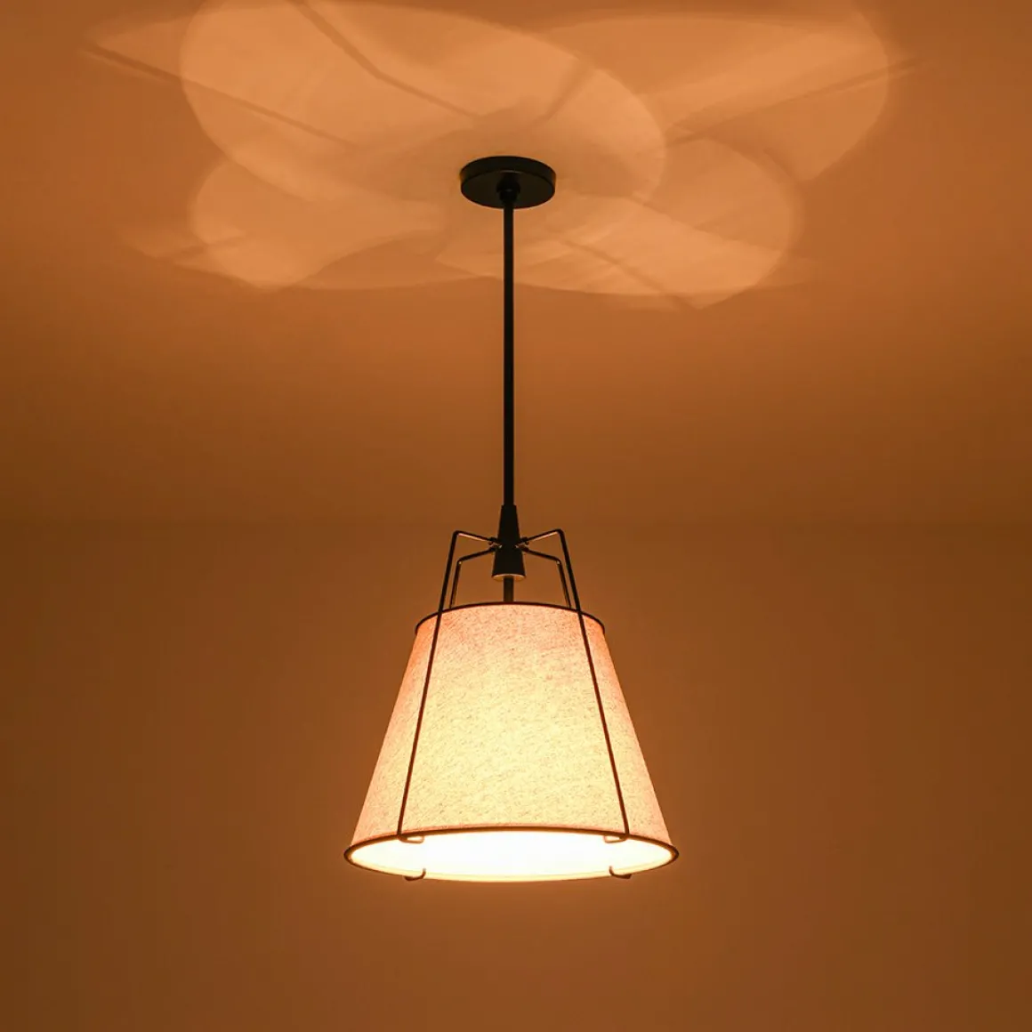 Modern Linen Conical Drum Cage Pendant Light
