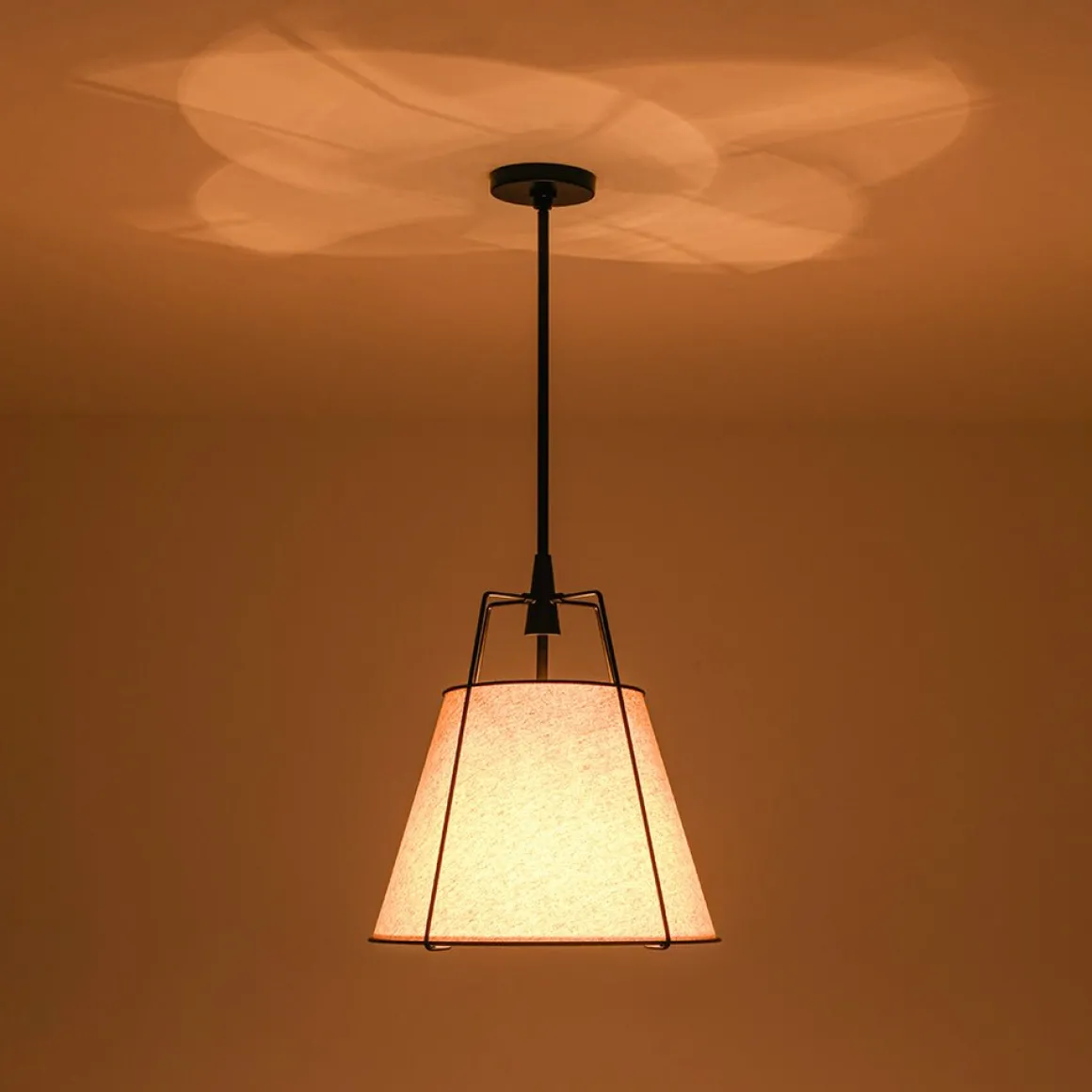 Modern Linen Conical Drum Cage Pendant Light