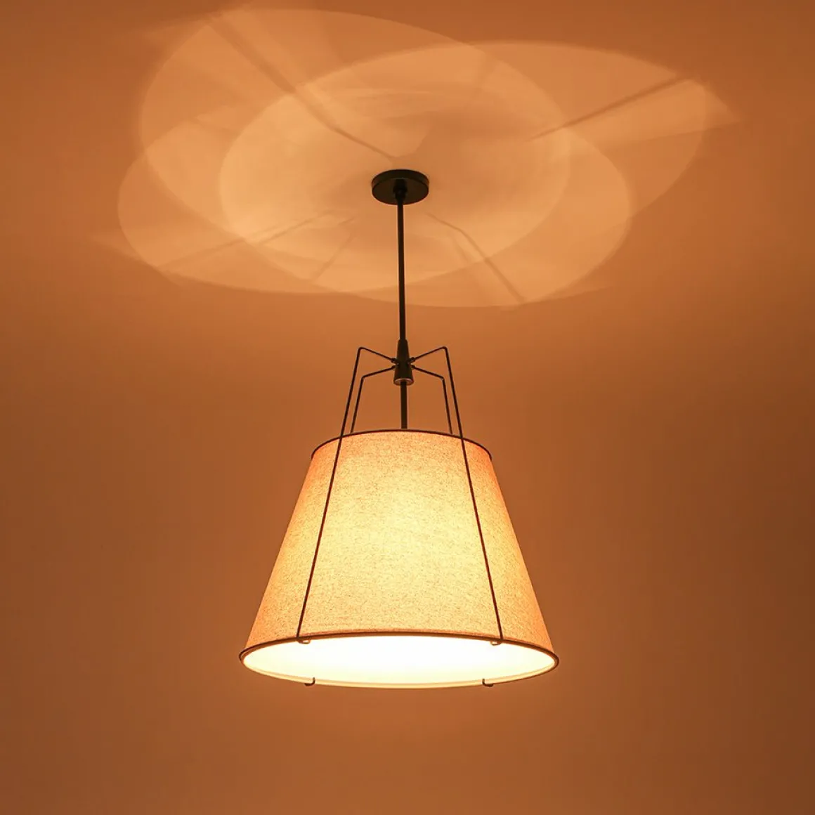 Modern Linen Conical Drum Cage Pendant Light