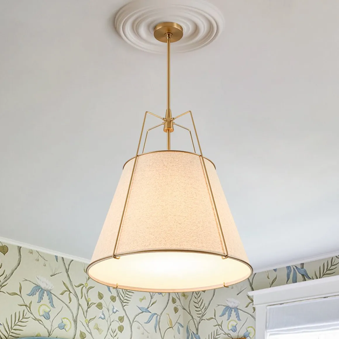 Modern Linen Conical Drum Cage Pendant Light