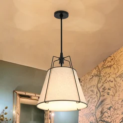 Modern Linen Conical Drum Cage Pendant Light