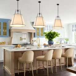 Modern Linen Conical Drum Cage Pendant Light