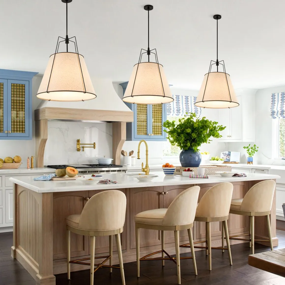Modern Linen Conical Drum Cage Pendant Light