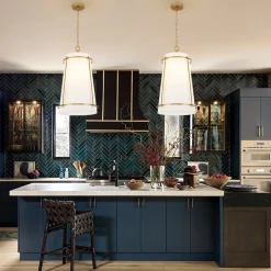 Modern Mid-Century Fabric Tall Cone Cage Pendant Light