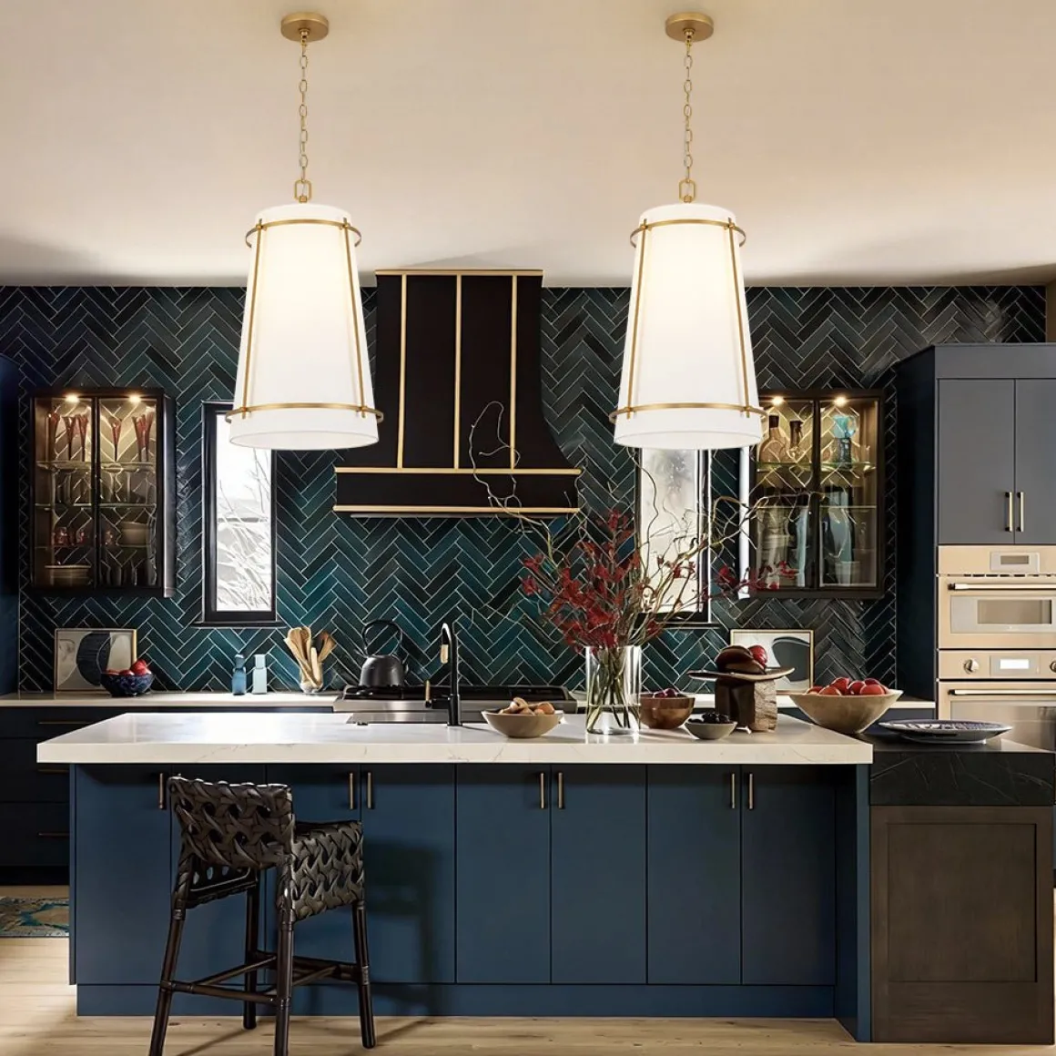 Modern Mid-Century Fabric Tall Cone Cage Pendant Light