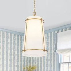 Modern Mid-Century Fabric Tall Cone Cage Pendant Light