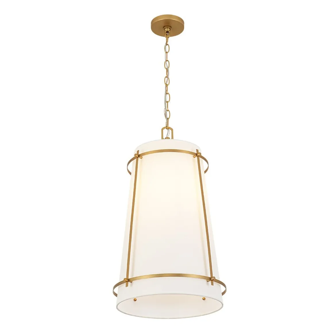 Modern Mid-Century Fabric Tall Cone Cage Pendant Light