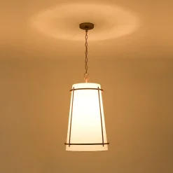 Modern Mid-Century Fabric Tall Cone Cage Pendant Light
