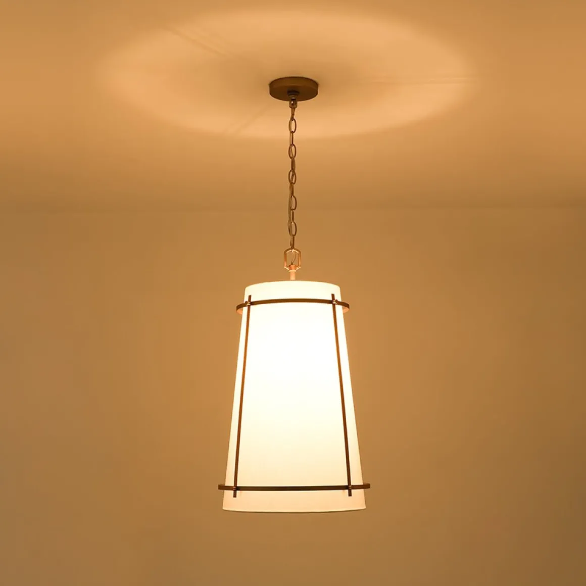 Modern Mid-Century Fabric Tall Cone Cage Pendant Light
