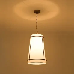 Modern Mid-Century Fabric Tall Cone Cage Pendant Light