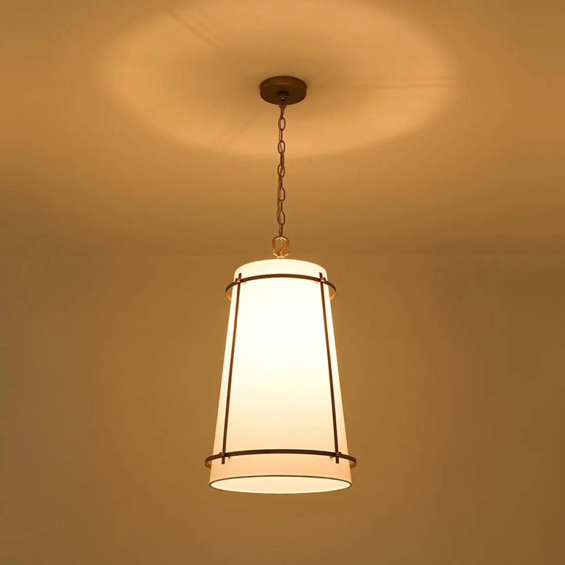 Modern Mid-Century Fabric Tall Cone Cage Pendant Light