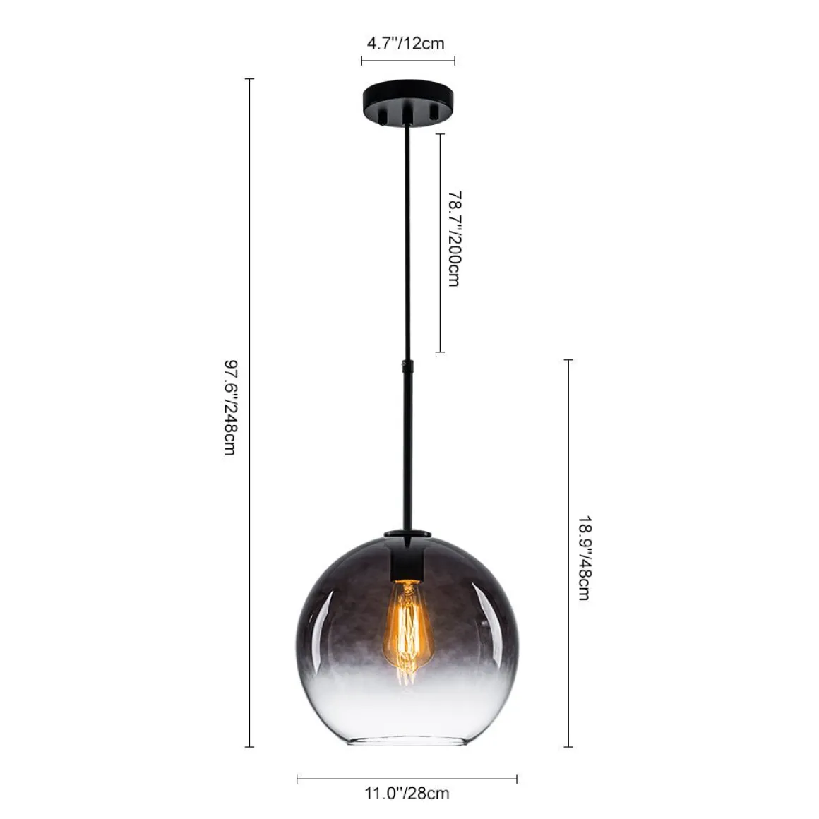 Modern Minimalist 1-light Smoked Grey Tinted Glass Globe Pendant