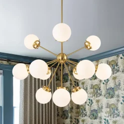 Modern Opal Glass Globe 12-light Sphere Sputnik Chandelier