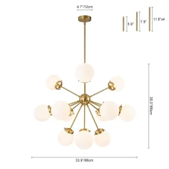 Modern Opal Glass Globe 12-light Sphere Sputnik Chandelier