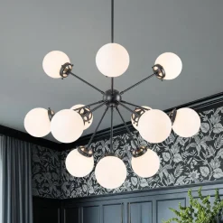 Modern Opal Glass Globe 12-light Sphere Sputnik Chandelier