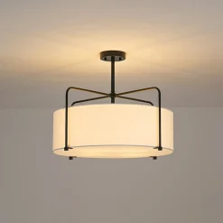 Modern Round White Fabric Drum Cage Semi Flush Mount