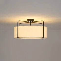 Modern Round White Fabric Drum Cage Semi Flush Mount
