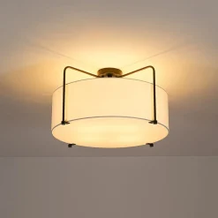 Modern Round White Fabric Drum Cage Semi Flush Mount