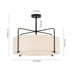 Modern Round White Fabric Drum Cage Semi Flush Mount