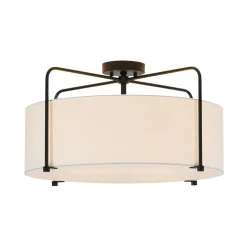 Modern Round White Fabric Drum Cage Semi Flush Mount