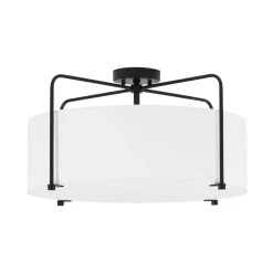 Modern Round White Fabric Drum Cage Semi Flush Mount