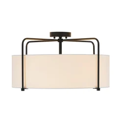 Modern Round White Fabric Drum Cage Semi Flush Mount