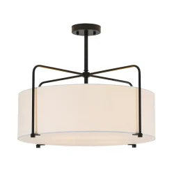 Modern Round White Fabric Drum Cage Semi Flush Mount