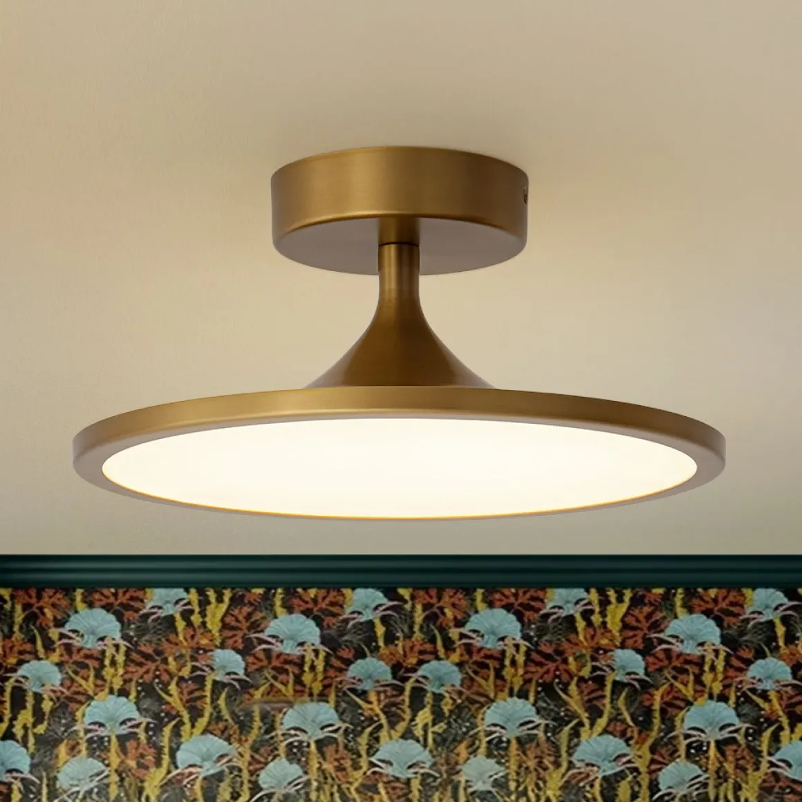 Modern Simple Brass Round Dimmable LED Semi Flush Mount
