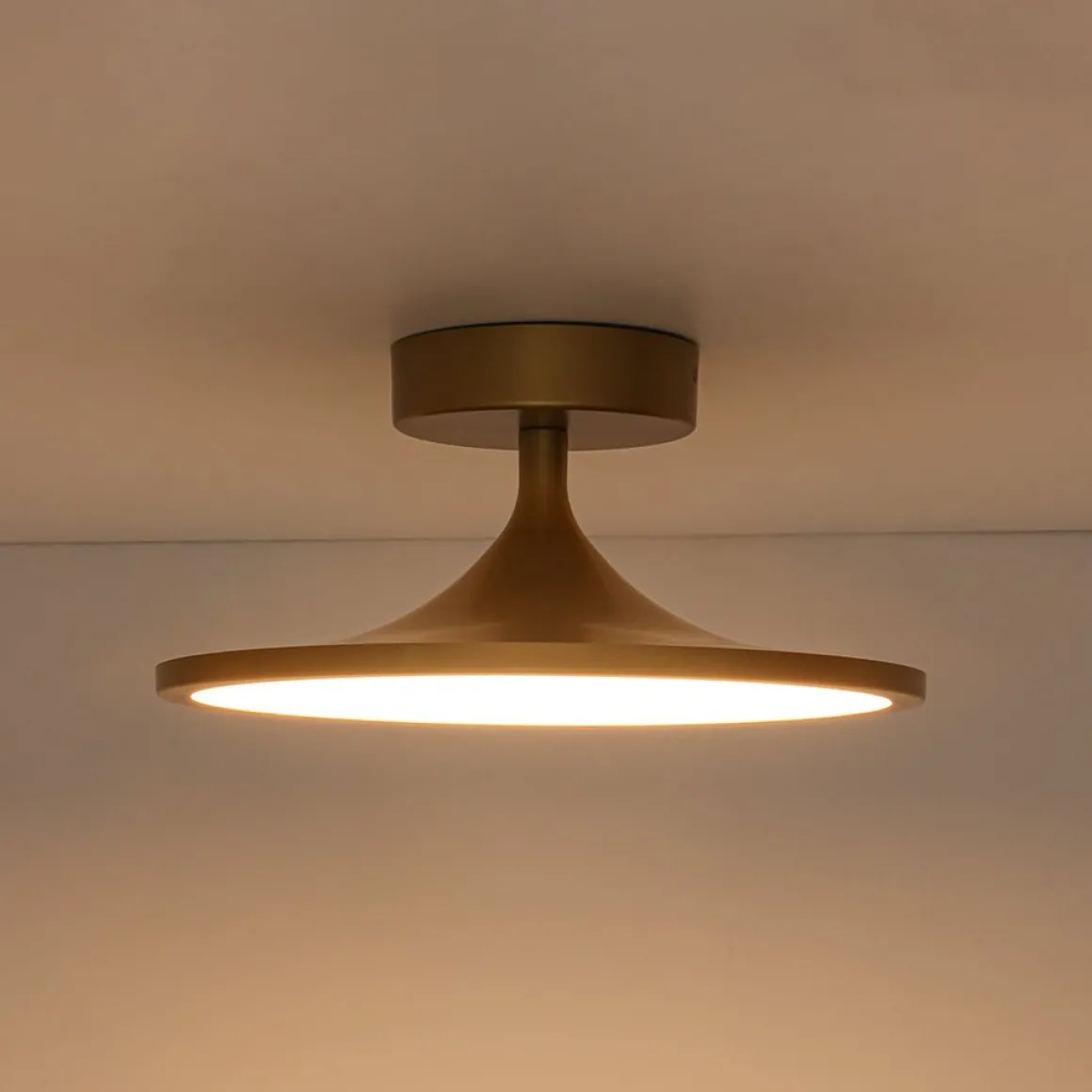 Modern Simple Brass Round Dimmable LED Semi Flush Mount