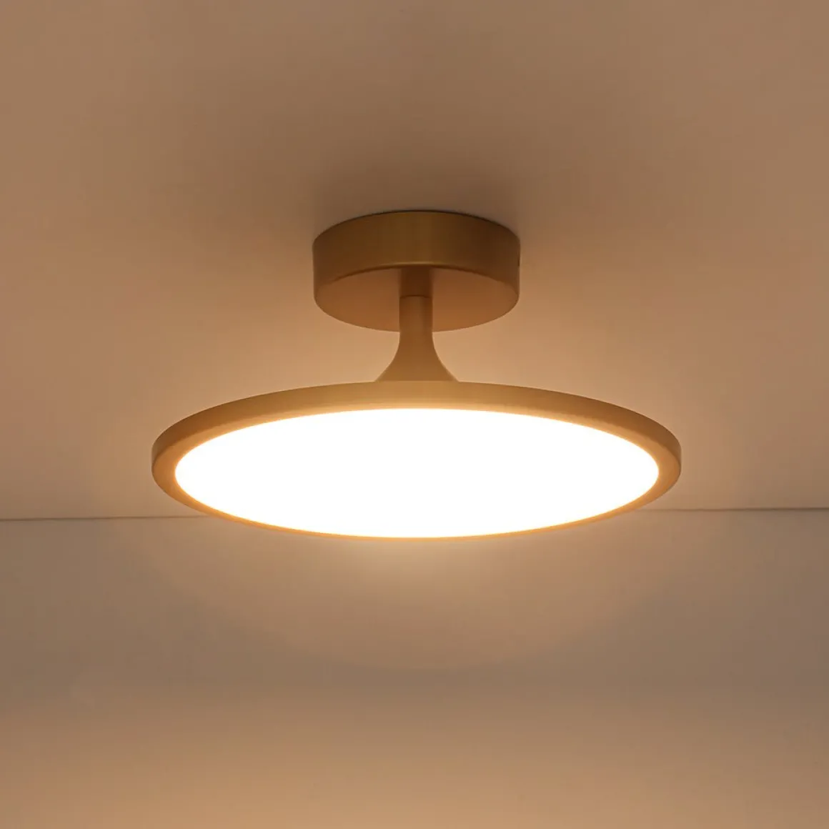 Modern Simple Brass Round Dimmable LED Semi Flush Mount