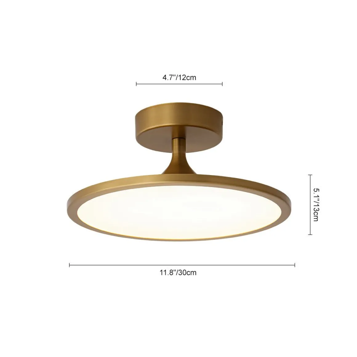 Modern Simple Brass Round Dimmable LED Semi Flush Mount