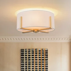 Modern Wide Drum Fabric Cage Flush Mount Light