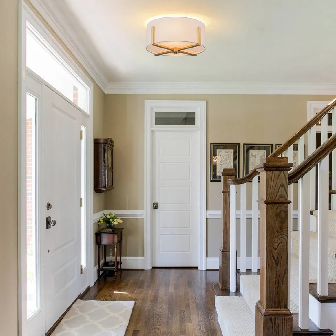 Modern Wide Drum Fabric Cage Flush Mount Light