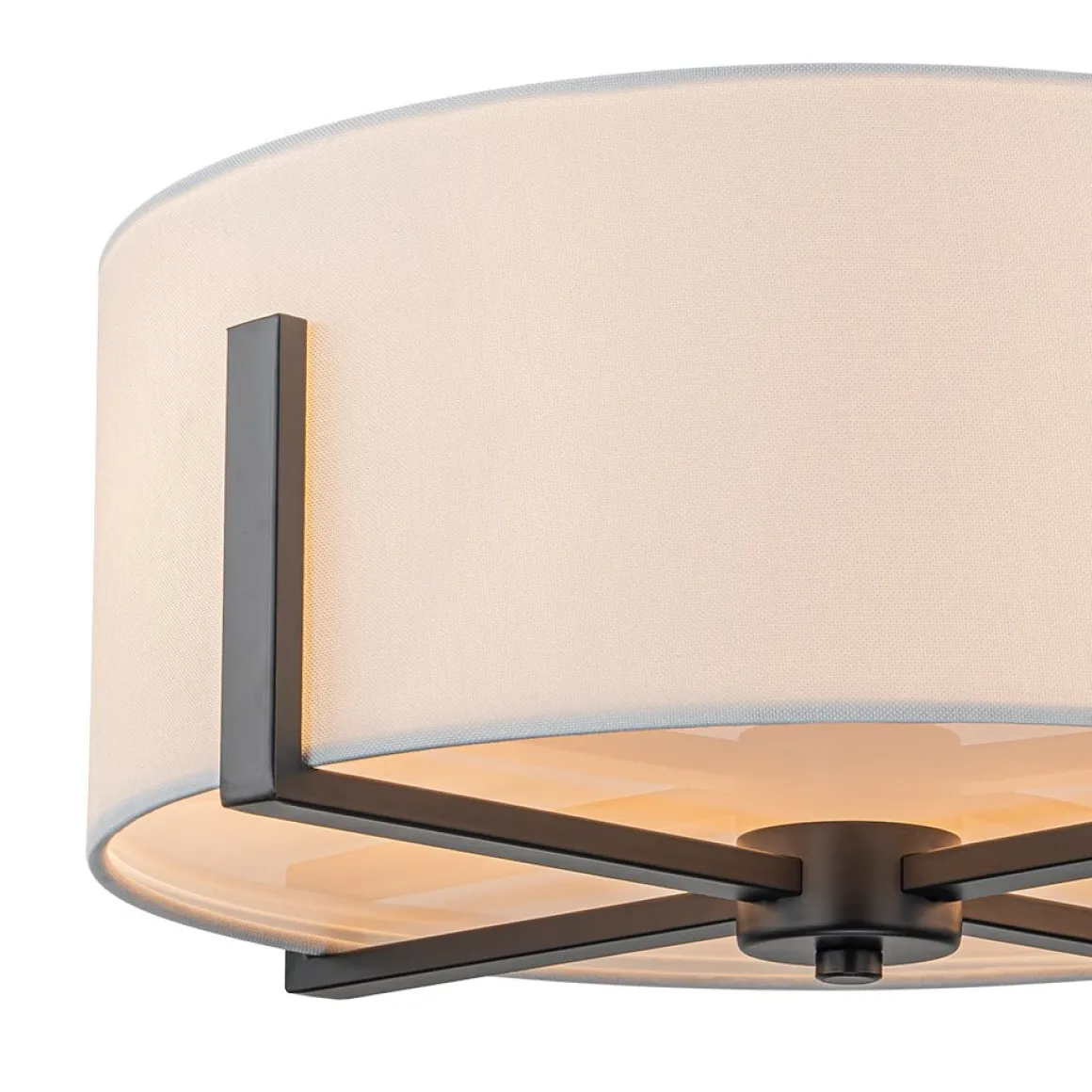 Modern Wide Drum Fabric Cage Flush Mount Light