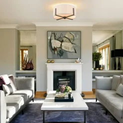 Modern Wide Drum Fabric Cage Flush Mount Light