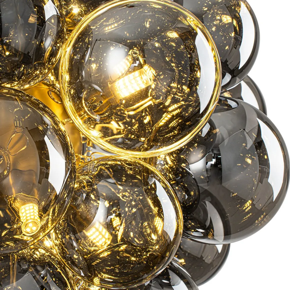 Moody Luxe Cluster Smoked Glass Bubble Sphere Chandelier