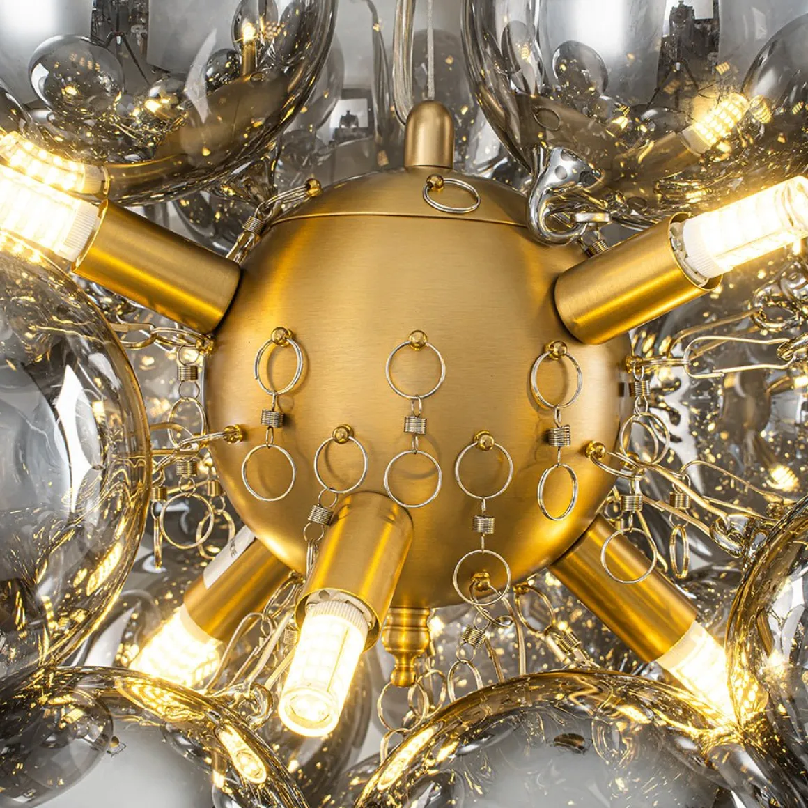 Moody Luxe Cluster Smoked Glass Bubble Sphere Chandelier