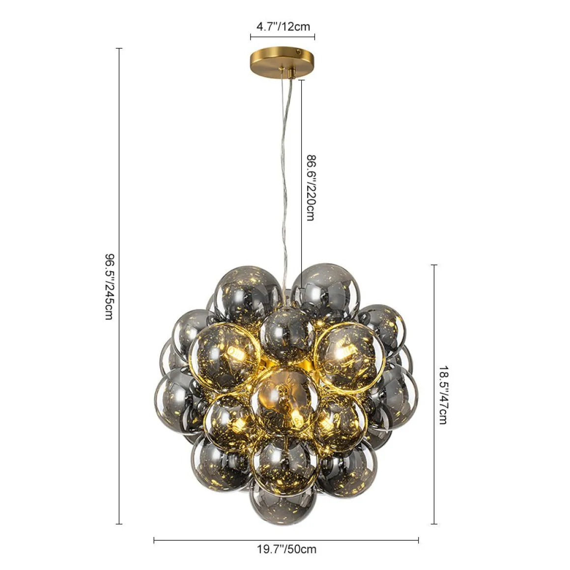 Moody Luxe Cluster Smoked Glass Bubble Sphere Chandelier