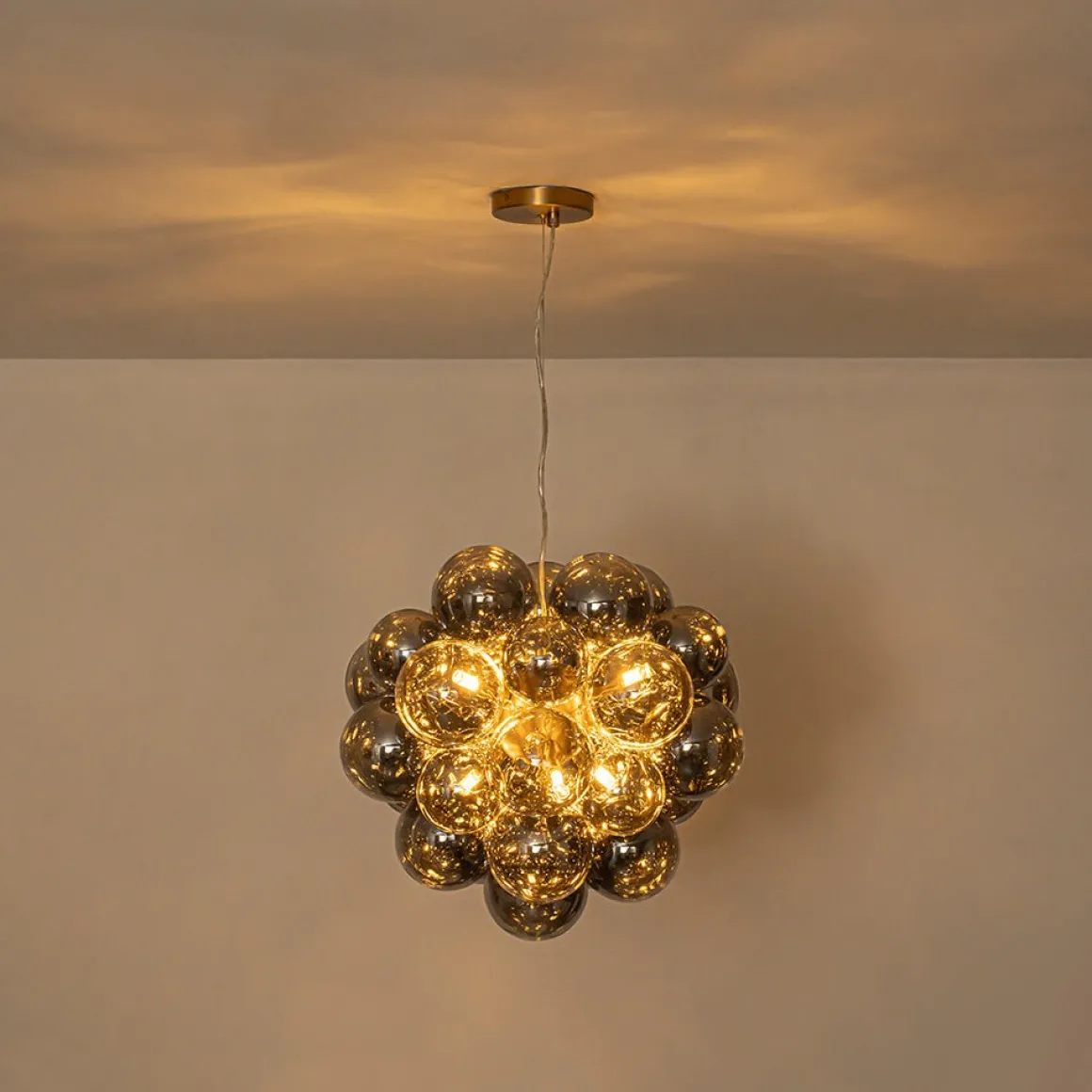 Moody Luxe Cluster Smoked Glass Bubble Sphere Chandelier