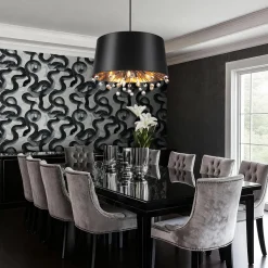 Moody Luxe Starburst Crystal Black Fabric Drum Cage Chandelier