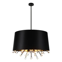 Moody Luxe Starburst Crystal Black Fabric Drum Cage Chandelier