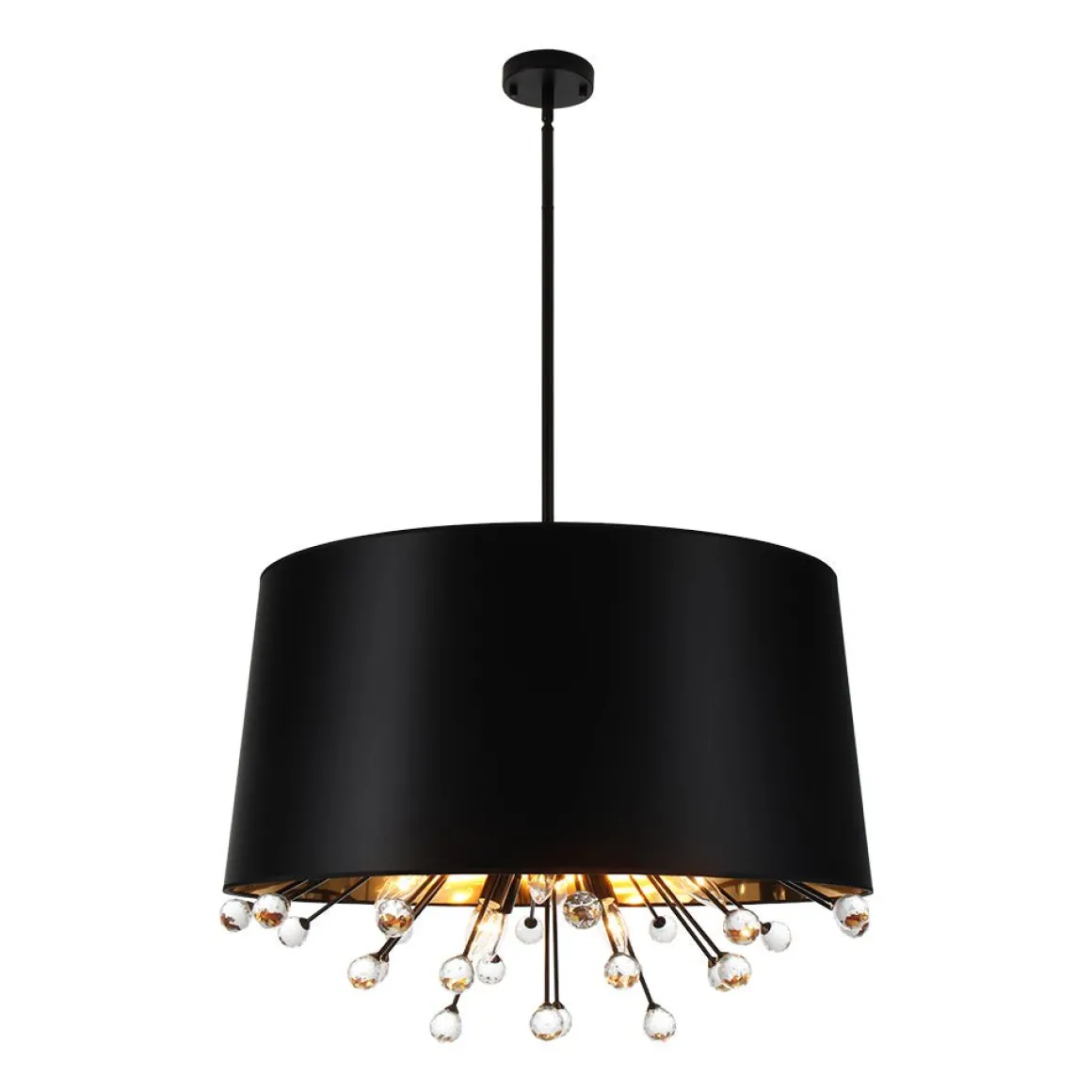 Moody Luxe Starburst Crystal Black Fabric Drum Cage Chandelier