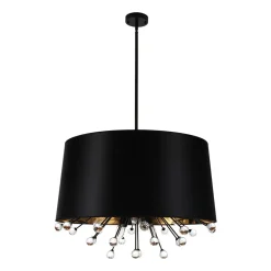 Moody Luxe Starburst Crystal Black Fabric Drum Cage Chandelier
