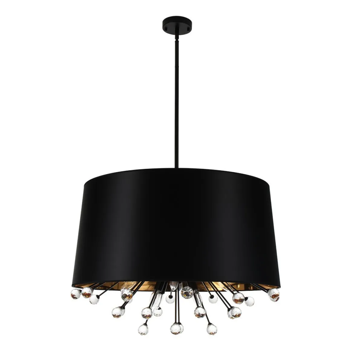 Moody Luxe Starburst Crystal Black Fabric Drum Cage Chandelier