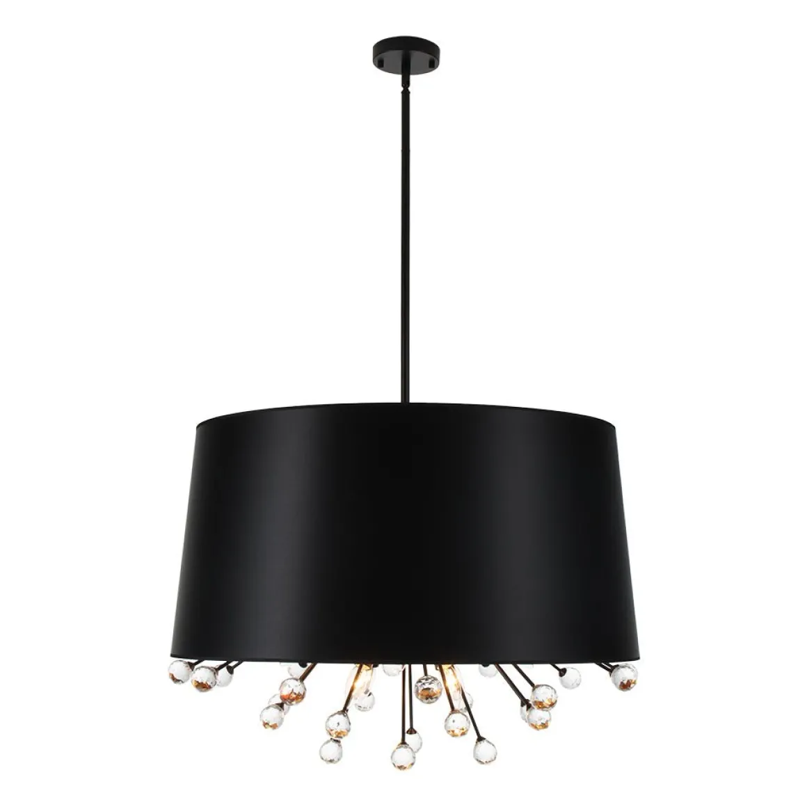 Moody Luxe Starburst Crystal Black Fabric Drum Cage Chandelier