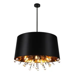 Moody Luxe Starburst Crystal Black Fabric Drum Cage Chandelier