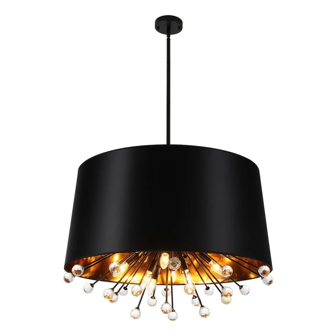 Moody Luxe Starburst Crystal Black Fabric Drum Cage Chandelier
