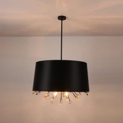 Moody Luxe Starburst Crystal Black Fabric Drum Cage Chandelier